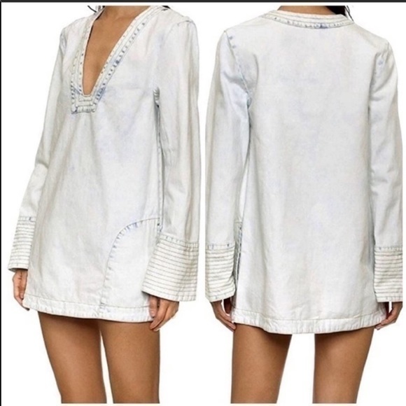 Free People acid wash denim tunic/mini dress - Picture 2 of 7